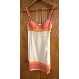 VTG Arden B Size S Coral Pink Bustier Corset Mini‎ Dress Color Block Silk Blend